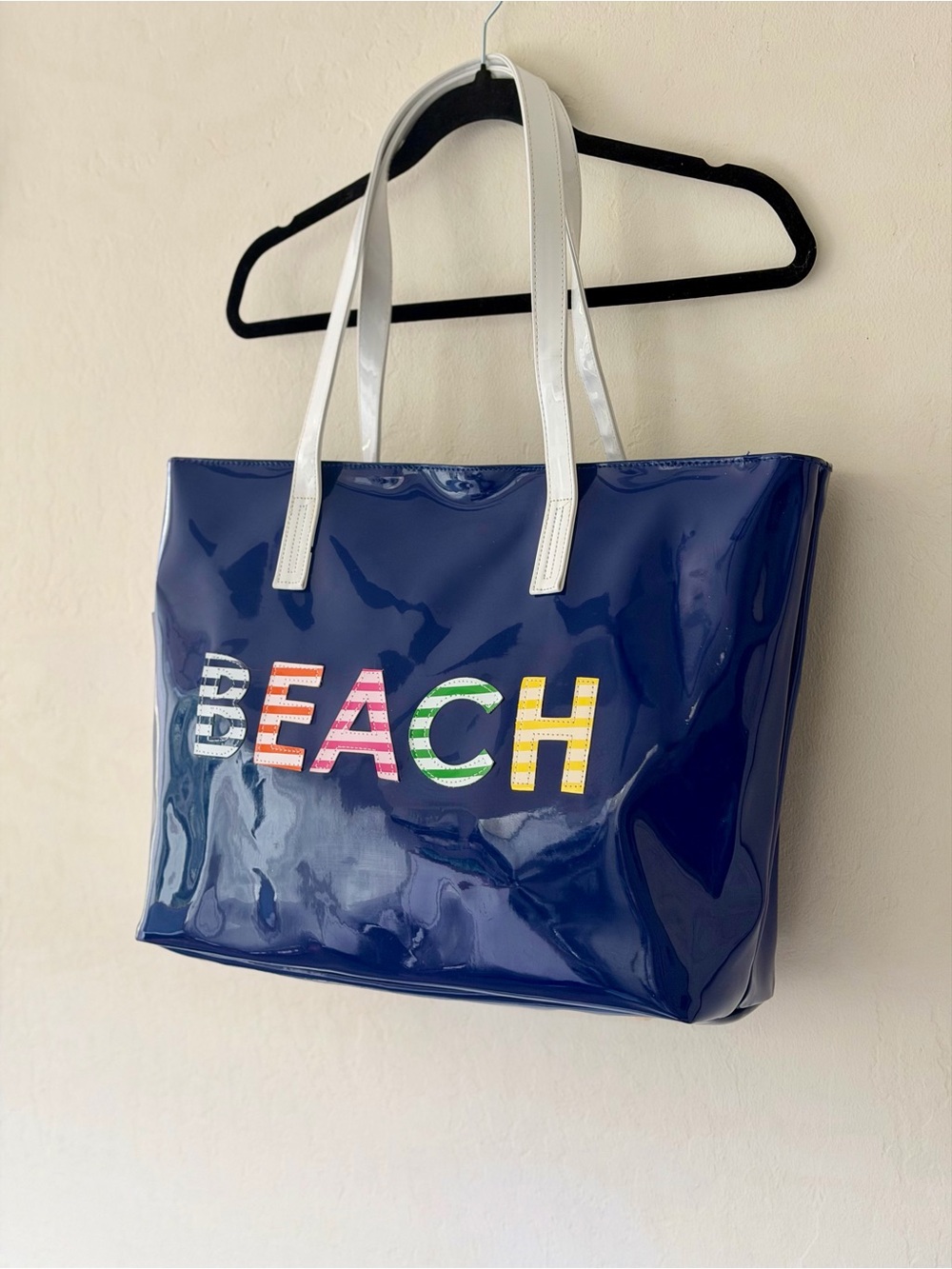 NWT Macbeth Collection By Margaret Josephs Navy Blue Patent BEACH Tote Bag